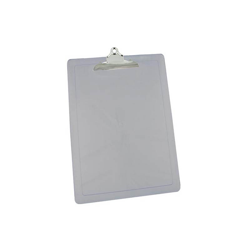Tabla plástica carta/oficio con gancho d Medidas: base:  22.8 cm x altura: 35.2cm x ancho: 0.3cm, con regla grabada en el costado                                                                                                                                                                        e metal color humo                       - M-133.1