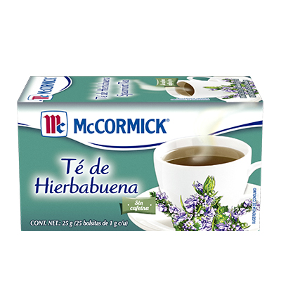 Té de hierbabuena McCormick caja con 25  La caja trae 25 sobres de 1.2 g contenido total 30 gramos medidas aproximadas 6 x28 cm excelente calmante natural y delicioso aroma y sabor hierbabuena                                                                                                         sobres                                   - 2056