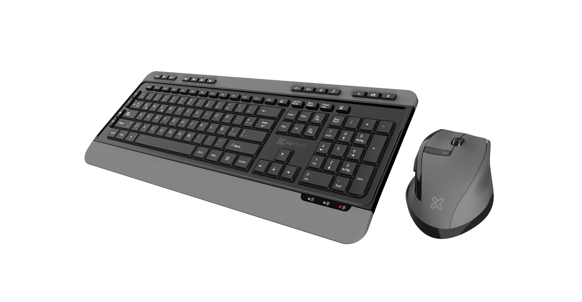 Klip Xtreme  Keyboard And Mouse Set  Spanish  Wireless  24 Ghz  Black And Gray - KLIP XTREME