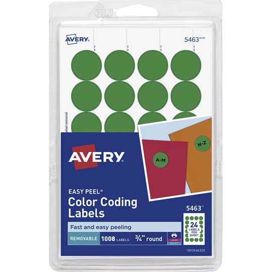 Etiqueta redonda removible verde AVERY c Color verde, medidas 1.9 cm de diámetro, con 1,008 etiquetas                                                                                                                                                                                                    on tecnología laser/inkjet               - AVERY