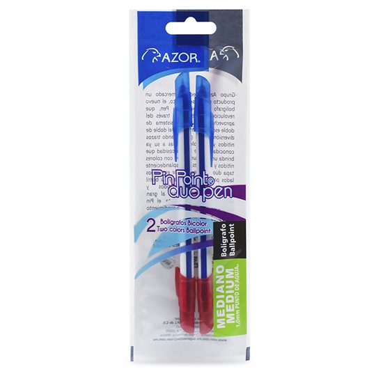 LM-Bolígrafo dúo mediano Pin Point 1.0 m Color azul-rojo, punto mediano 1.0 mm, punta de aguja, tinta de baja viscosidad que brinda flujo instantáneo, rendimiento 600 m por color, escritura suave y continua. - 301.6872AZ/RO