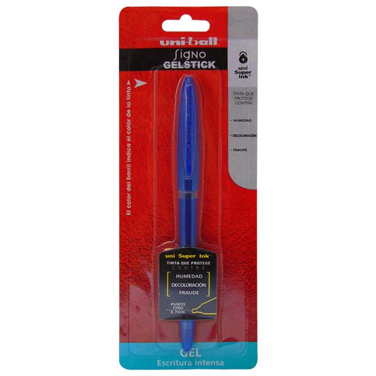 Bolígrafo antifraude fino Uni-Ball Gelst Tinta azul, punto fino 0.7 mm, tinta antifraude que no puede ser borrada, tecnología japonesa, clip metálico, tinta resistente a la humedad, no se corre.                                                                                                       ick 0.7 mm color azul blíster            - 305.UM170AZ1