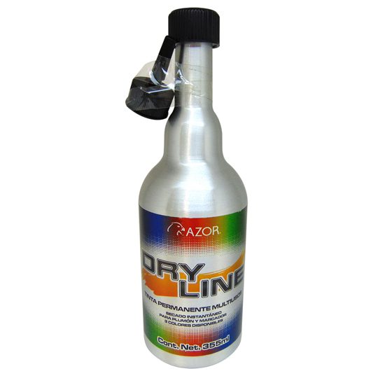 Tinta permanente Dry Line Azor color roj Tinta permanente base solvente de alto desempeño para uso rudo e industrial, envase de aluminio, para rellenar marcadores Signal Mega, aplicador tipo dosificador para su fácil aplicación, marca sobre superficies húmedas o grasosas.                         o de 355 ml                              - AZOR