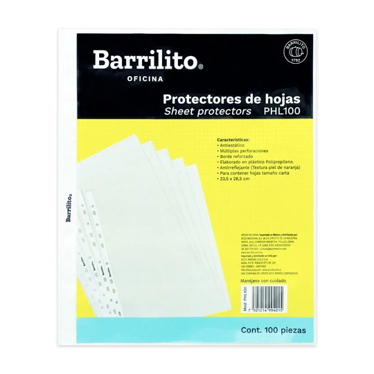 PROTECTORES DE HOJA BARRILITO, PHL100, C/ 100 PZ, 23.5 X 28., PHL100 - NULL