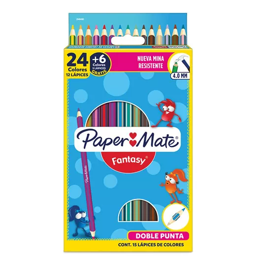 Colores Paper Mate triangualres  doble p Lapices de colores paper mate de madera con mina resistente de 4.0 mm, 24 colores /12 lapices                                                                                                                                                                   unta con 12 lápices                      - PAPER MATE
