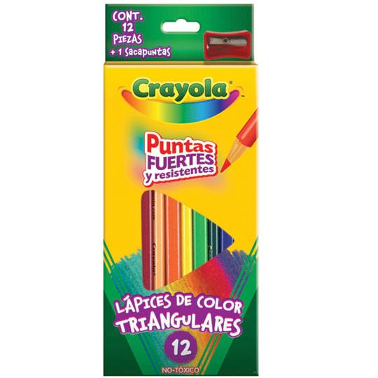 Lápices de colores Crayola triangulares  Lápices de colores, puntas fuertes y resistentes, no tóxicos. lapices de colores traingulares con sacapuntas.                                                                                                                                                   con zacapuntas 12 piezas                 - CRAYOLA