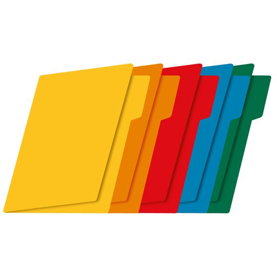 Folder intenso Fortec carta colores surt Folder tradicional con 1/2 ceja, cartulina bristol de 165 gr, color intenso, suaje para broche de 8 cm, guías para mayor capacidad, medida: 23.8 x 29.5 cm.                                                                                                     idos ceja 1/2 caja con 25 pzas           - FORTEC