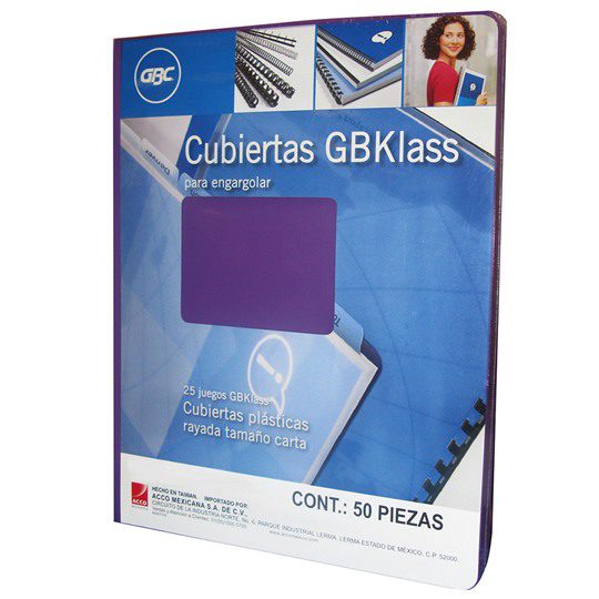 Cubierta plástica tamaño carta gbklas    Textura rayas verticales de 16 puntos de espesor con 50 piezas                                                                                                                                                                                                  C color morada con                       - GBC
