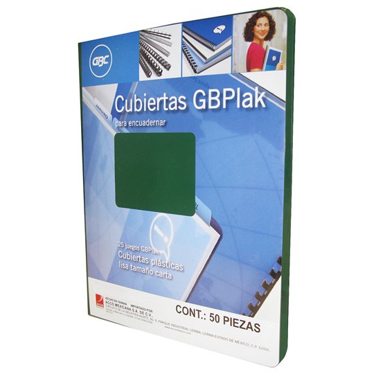 Cubierta plástica tamaño carta GBPlak li Textura lisa sólida de 14 puntos de espesor con 50 piezas                                                                                                                                                                                                       so GBC color verde                       - GBC