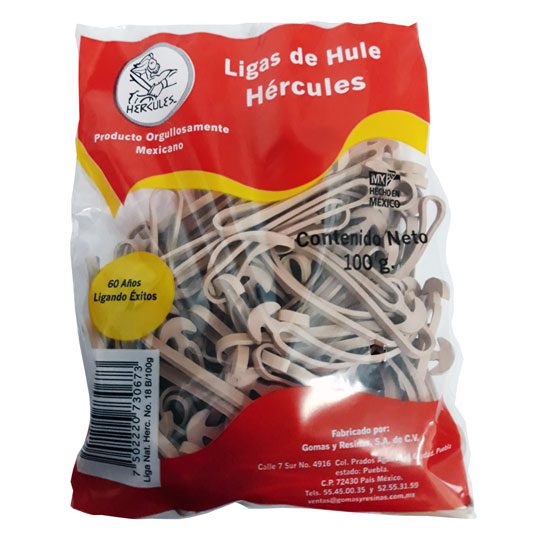 Ligas Hercules de hule natural no. 18. b Liga de hule natural no.18, marca hercules                                                                                                                                                                                                                      olsa con 100 gramos, tipo ancla          - HERCULES
