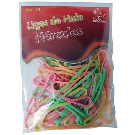 Ligas Hercules de hule no. 16 colores su Ligas de hule no. 16, marca hercules, colores neon                                                                                                                                                                                                              rtidos. bolsa con 15 gramos              - LCNG-16