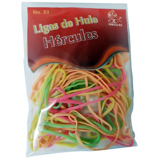 Ligas Hercules de hule no. 33 colores su Ligas de hule no. 33, marca hercules, colores neon                                                                                                                                                                                                              rtidos  . bolsa con 15 gramos            - HERCULES