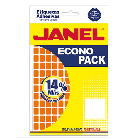 Etiqueta JANEL econopack no.1 naranja co Para marcar, señalar, identifica contenidos, administra archivos, paquetes, folders, etc. Construccion: papel bond de 70 gr/m2, liner (material base): papel glasin de 64 gr/m2 siliconado, recubrimiento: base silicon, adhesivo: acrilico base agua - E060913216