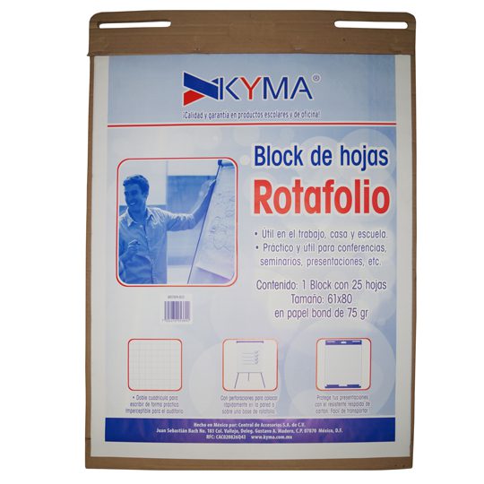 Block rotafolio KYMA cuadro grande (7mm) Con perforaciones para colocar en la pared o sobre una base de rotafolio, resistente respaldo de carton                                                                                                                                                         con 25 hojas                             - BROTAFK-BCO
