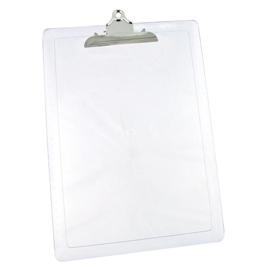 Tabla plástica carta/oficio con gancho d Medidas: base:  22.8 cm x altura: 35.2cm x ancho: 0.3cm, con regla grabada en el costado                                                                                                                                                                        e metal color transparente               - M-133.3