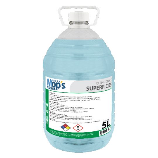 Desinfectante para superficies de 5 Lt.  Desinfectante superficies y limpiador líquido antibacterial base agentes cuaternarios de amonio, bidon de 5l elimina el 99.9 de germenes, uso directo en superficies                                                                                            .                                        - MOPS