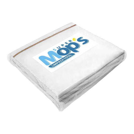 Franela Super mops color blanco          Paquetes con 6 franelas cortadas, ribeteadas y empacadas. color blanco, medida: 1 metro de largo x 50 cm de ancho. (100x50cm)                                                                                                                                   .                                        - MOPS