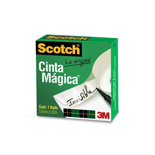 Cinta Mágica Mod. 810 Scotch 3M 12.7x32. Escribe sobre ella, invisible sobre papel de fotocopiar, se corta facilmente con los dedos, medidas 12.7mm x 32.9m, centro 2.5cm=1                                                                                                                              9 caja con 1 pieza                       - SCOTCH
