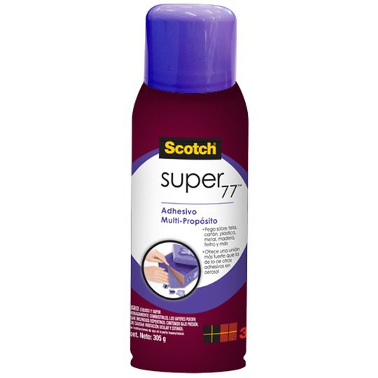 Adhesivo Spray Super 77 Mod. 7716-SP Sco Adhesivo de alta calidad, pega de forma segura, contenido 305 gramos                                                                                                                                                                                            tch 3M 305gr 1 pieza                     - 70007071742