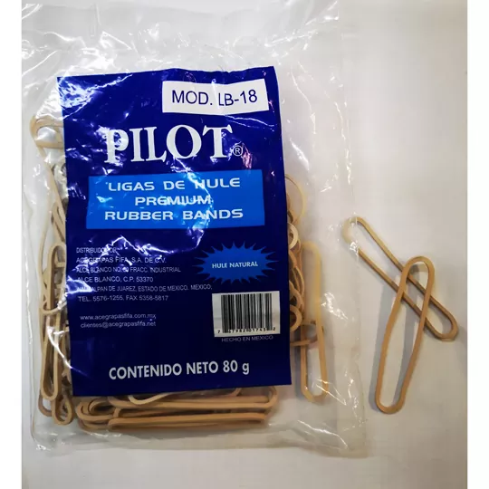 Ligas Pilot No. 18 nacional bolsa de 80  Ligas de caucho natural, resistentes y durables en bolsa de 80 g., hecha en México.                                                                                                                                                                             g                                        - PILOT