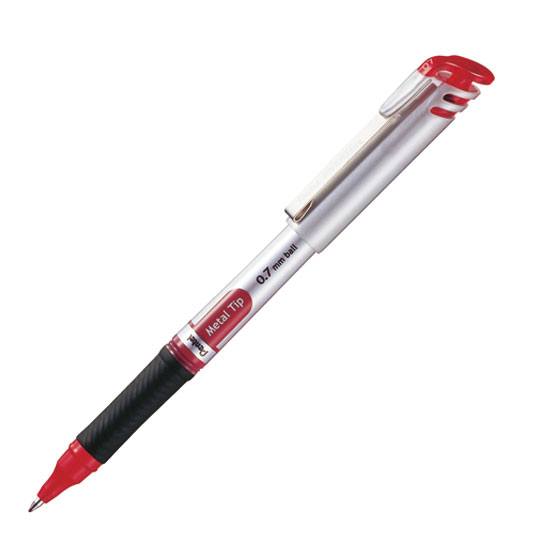 Bolígrafo Pentel energel, punta 0.7 mm ( Bolígrafo Pentel energel tinta roja de secado rápido, con agarre de caucho, punta metálica 0.7 mm (mediana), detalles en tapa color de la tinta, hecho de 53% material reciclado, escritura suave y ligera                                                      mediano), tinta roja, 1 pieza            - BL17-B