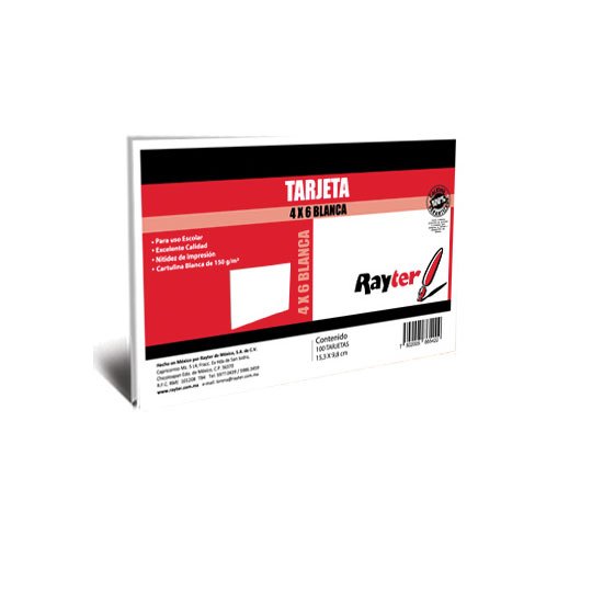 Tarjeta hermografica Rayter,  4x6, rayad Tarjeta hermografica Rayter,  4x6, rayada, color blanco con 100 piezas                                                                                                                                                                                          a, color blanco con 100 piezas           - 04FHERA4600