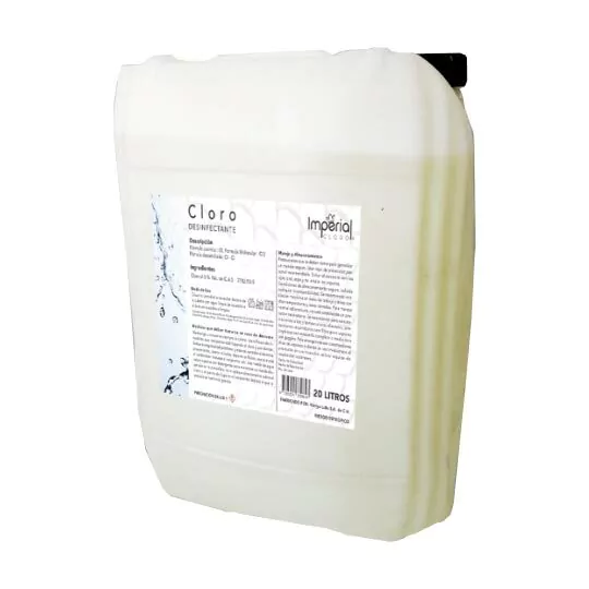 Blanqueador Imperial, cloro 20 Lt.       Desinfectante líquido concentrado, formulado con hipoclorito de sodio a una concentracion del 6,0 % cloro activo. nmx-k-620-normex-2008.                                                                                                                        .                                        - IMPERIAL