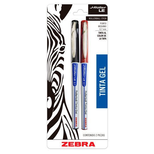 Lm-j-roller, Zebra colores negro y ro    Lm-j-roller Zebra colores negro y roja, punto mediano 0.7 mm, con blíster 2 piezas                                                                                                                                                                              punto mediano 0.7 mm,  2 piezas          - ZEBRA