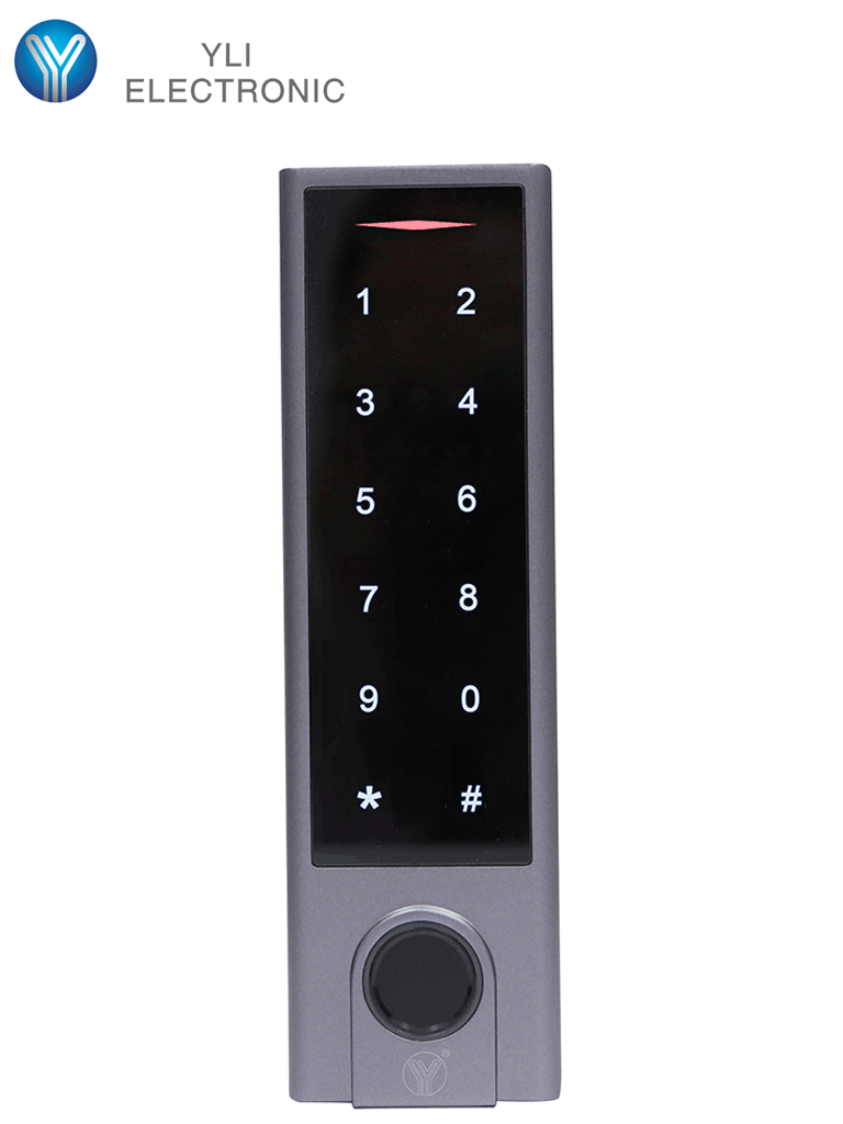 YLI YK1068A - Teclado touch para control de acceso standalone con métodos de verificación por huella, tarjetas ID o password/ Soporta equipos esclavo por protocolo Wiegand/ Señales NC y NO - YLI