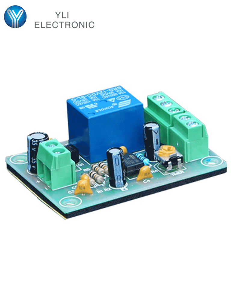 YLI PCB505 - Modulo de retardo de tiempo / Salidas  NC y no / Conexión de botón / Voltaje 12 VDC / Ajustable 1 a 30 segundos - PCB-505