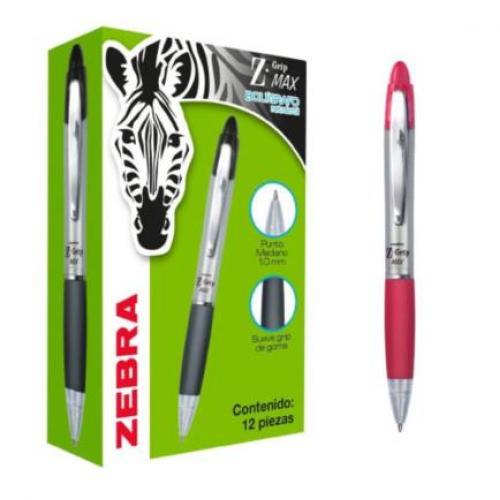 Bolígrafo Zebra Z-Grip Max Retráctil 1.0mm Color Rojo C/12 Pzas - 7903-02