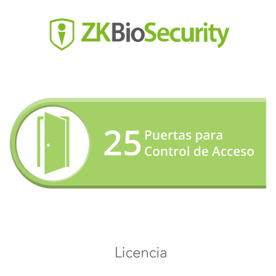 Licencia para ZKBiosecurity permite gestionar hasta 25 puertas para control de acceso <br>  <strong>Código SAT:</strong> 81112501 <img src='https://ftp3.syscom.mx/usuarios/fotos/logotipos/zkteco.png' width='20%'>  - ZK-BS-AC-25