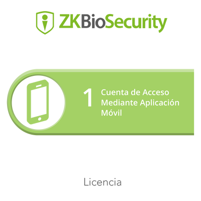 Licencia para ZKBiosecurity para 1 cuenta de acceso mediante aplicación móvil <br>  <strong>Código SAT:</strong> 81112501 <img src='https://ftp3.syscom.mx/usuarios/fotos/logotipos/zkteco.png' width='20%'>  - ZK-BS-APP-1