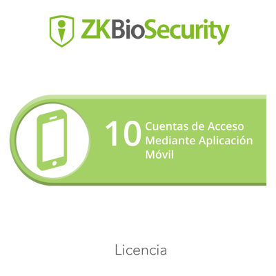 Licencia para ZKBiosecurity para 10 cuentas de acceso mediante aplicación móvil <br>  <strong>Código SAT:</strong> 81112501 <img src='https://ftp3.syscom.mx/usuarios/fotos/logotipos/zkteco.png' width='20%'>  - ZKTECO