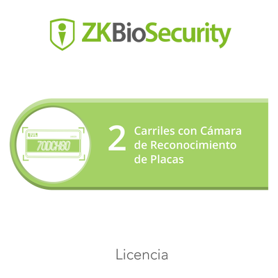 Licencia para ZKBiosecurity para modulo de estacionamiento de 2 carriles con camara de reconocimiento de placas <br>  <strong>Código SAT:</strong> 81112501 <img src='https://ftp3.syscom.mx/usuarios/fotos/logotipos/zkteco.png' width='20%'>  - ZKTECO