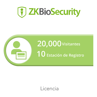 Licencia para ZKBiosecurity permite la gestion de 20 mil visitantes y 10 estaciones de registro <br>  <strong>Código SAT:</strong> 81112501 <img src='https://ftp3.syscom.mx/usuarios/fotos/logotipos/zkteco.png' width='20%'>  - ZK-BS-VIS-P10